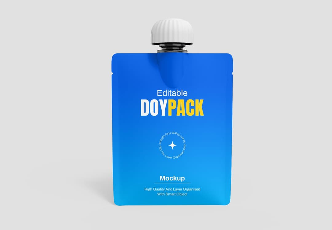 Blue Doypack Pouch Mockup - Editable Packaging Template