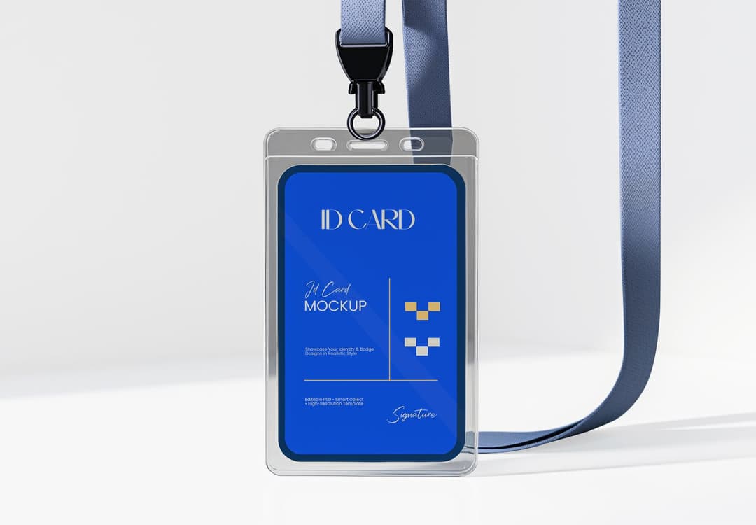 ID Card Mockup with Lanyard - Realistic Badge Template for Designers
