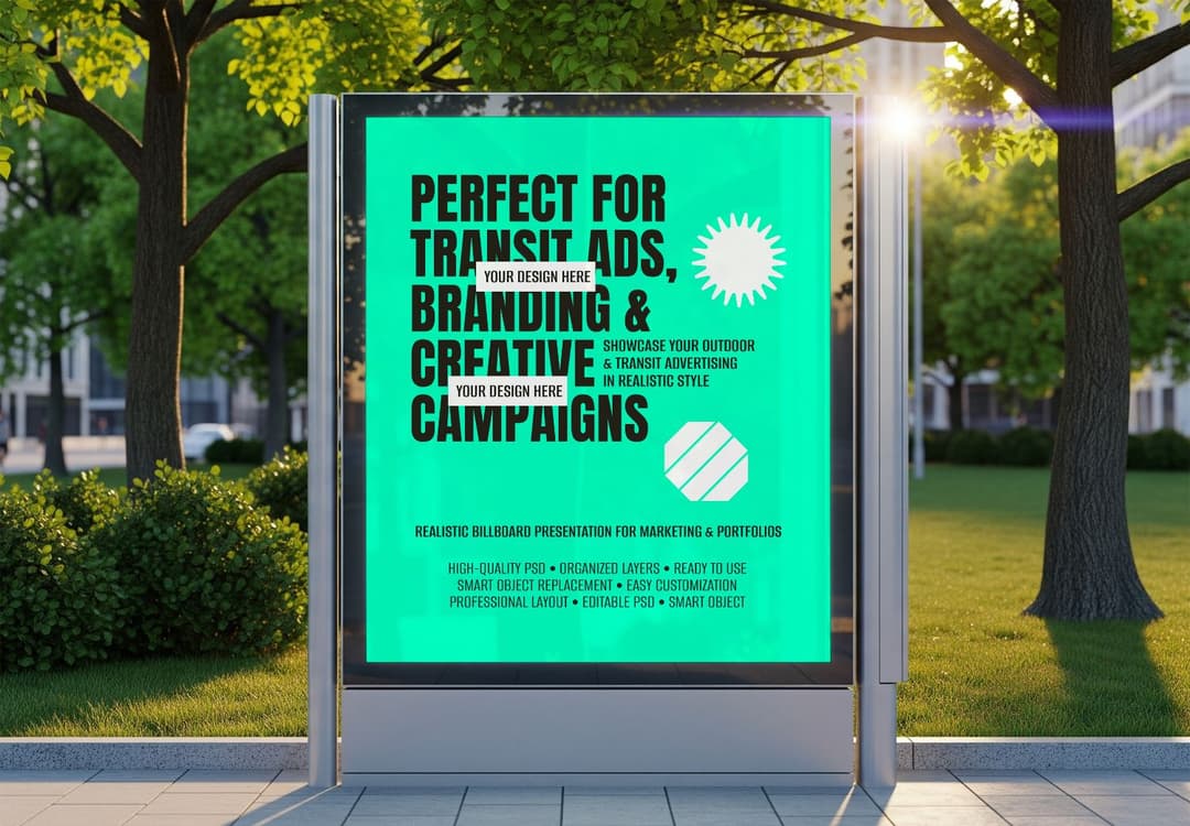 Outdoor Transit Billboard Mockup - Park Setting Advertising Templates