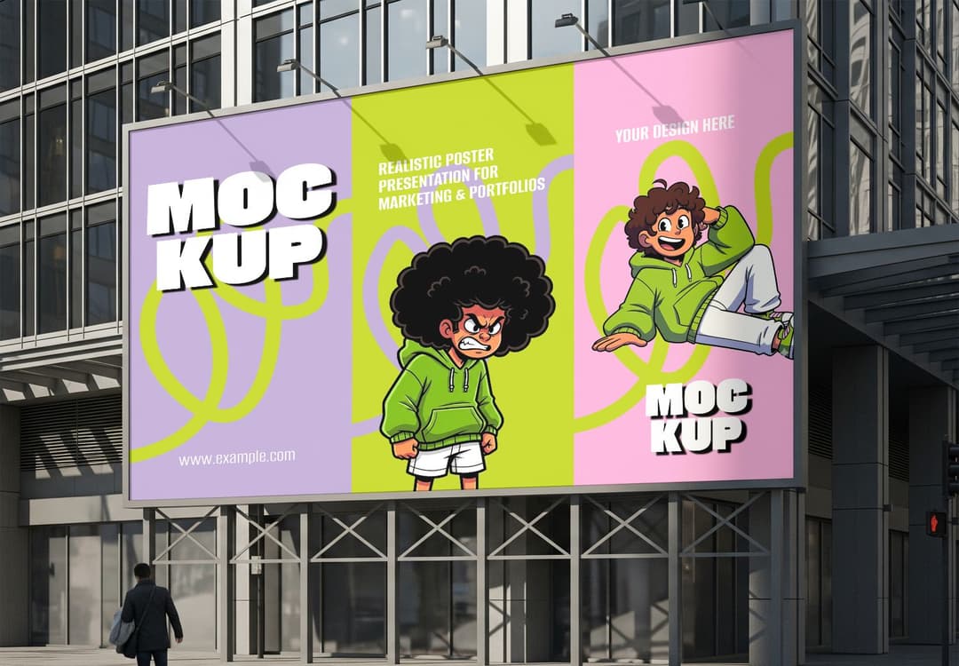 Vibrant Split-Panel Billboard Mockup - Urban Building Advertising Template