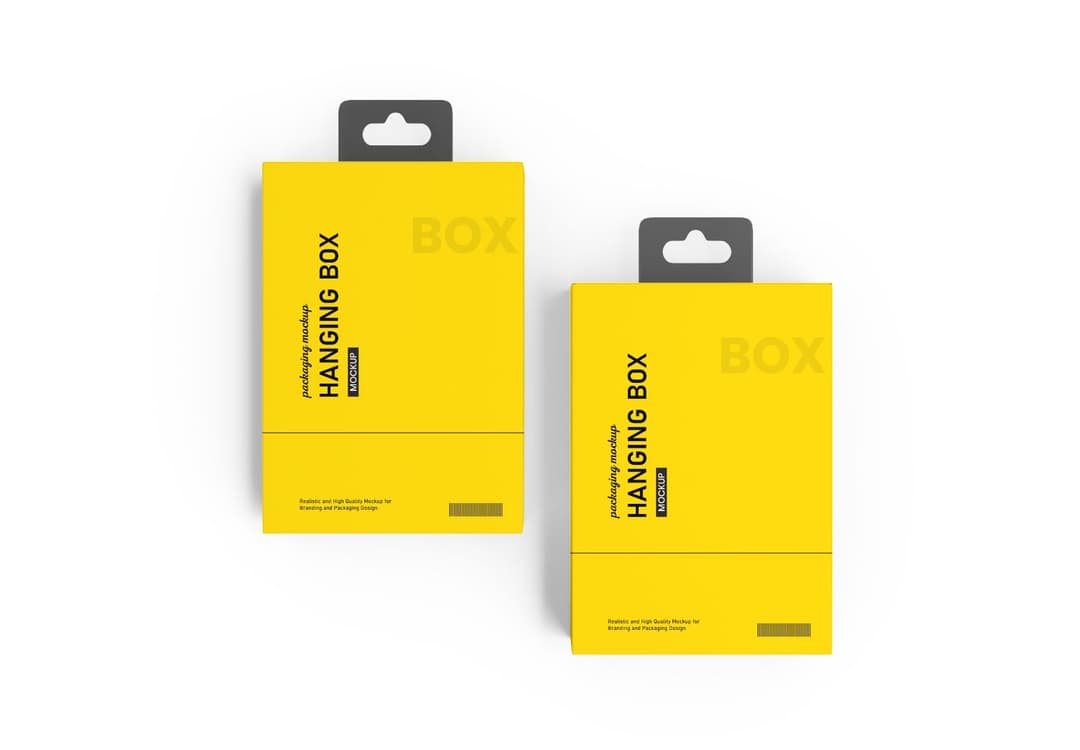 Dual Yellow Hanging Box Mockup Set - Retail Packaging Template