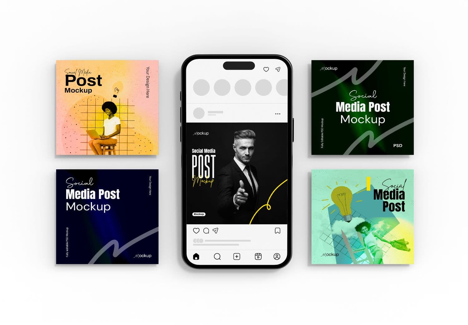 Social Media Post Mockup Set for Instagram Campaign Presentations