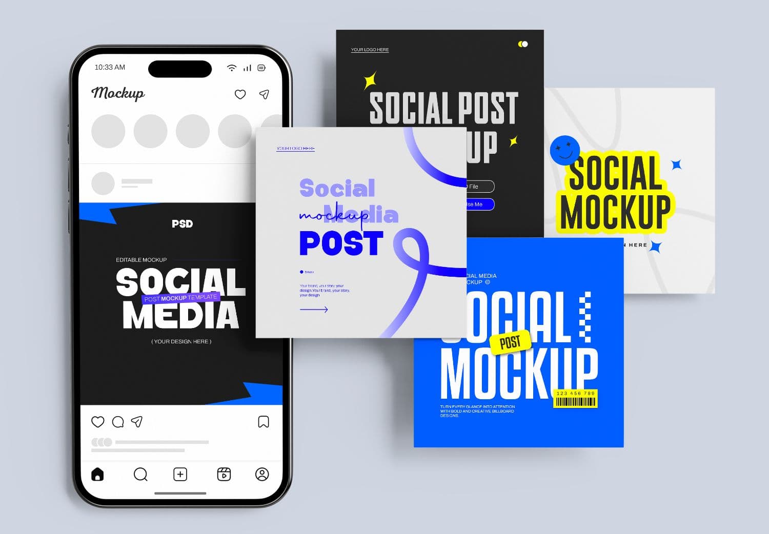 iPhone 15 Pro Social Media Post Mockup Pack – Bold & Editable Templates