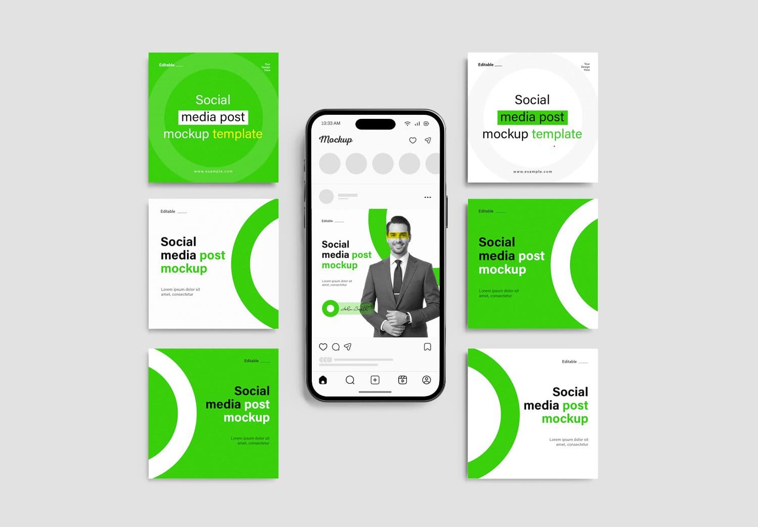 iPhone 15 Pro Green Social Media Post Mockup Bundle