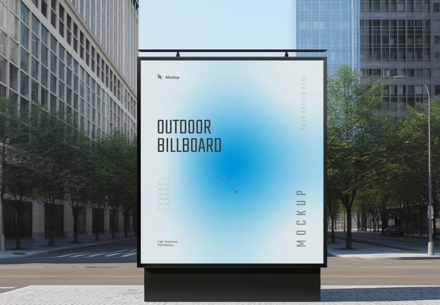 Blue Gradient Outdoor Billboard Mockup – City Street Preview