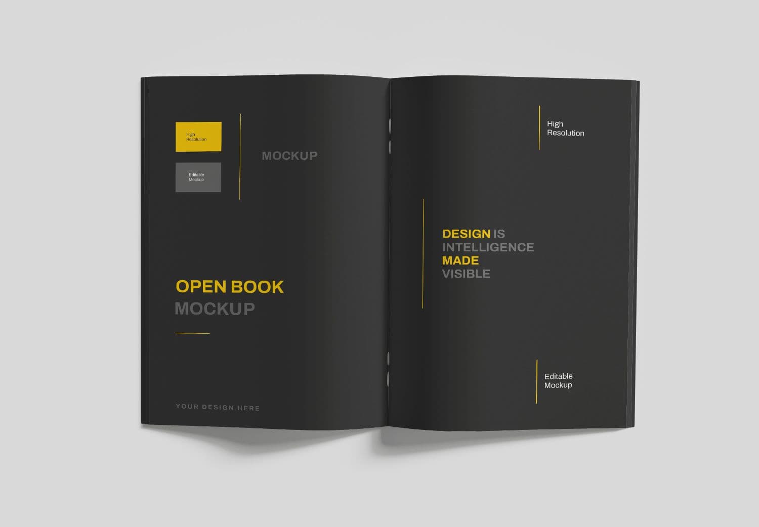 Open Book Mockup – Black & Yellow Editorial Template