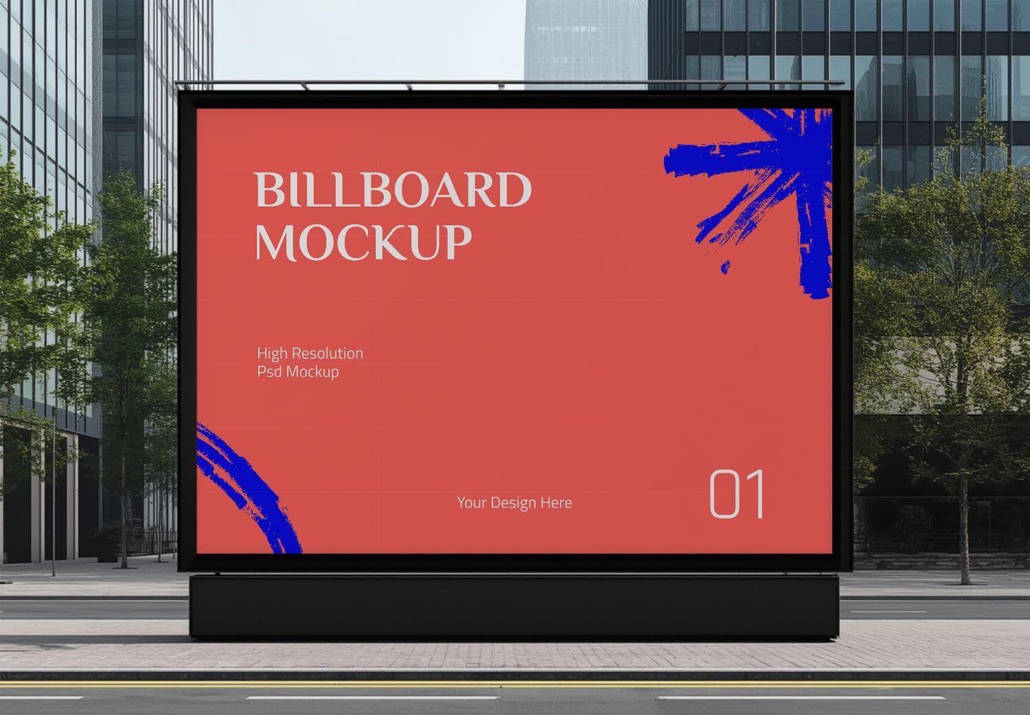 Coral Billboard Mockup – Urban Street Advertising Template