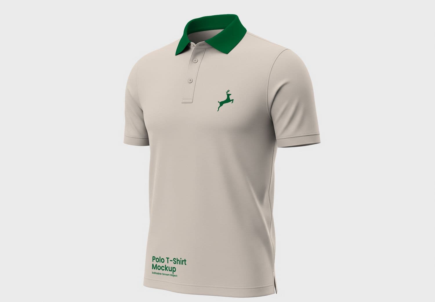Beige Polo Shirt Mockup – Green Collar & Logo Design