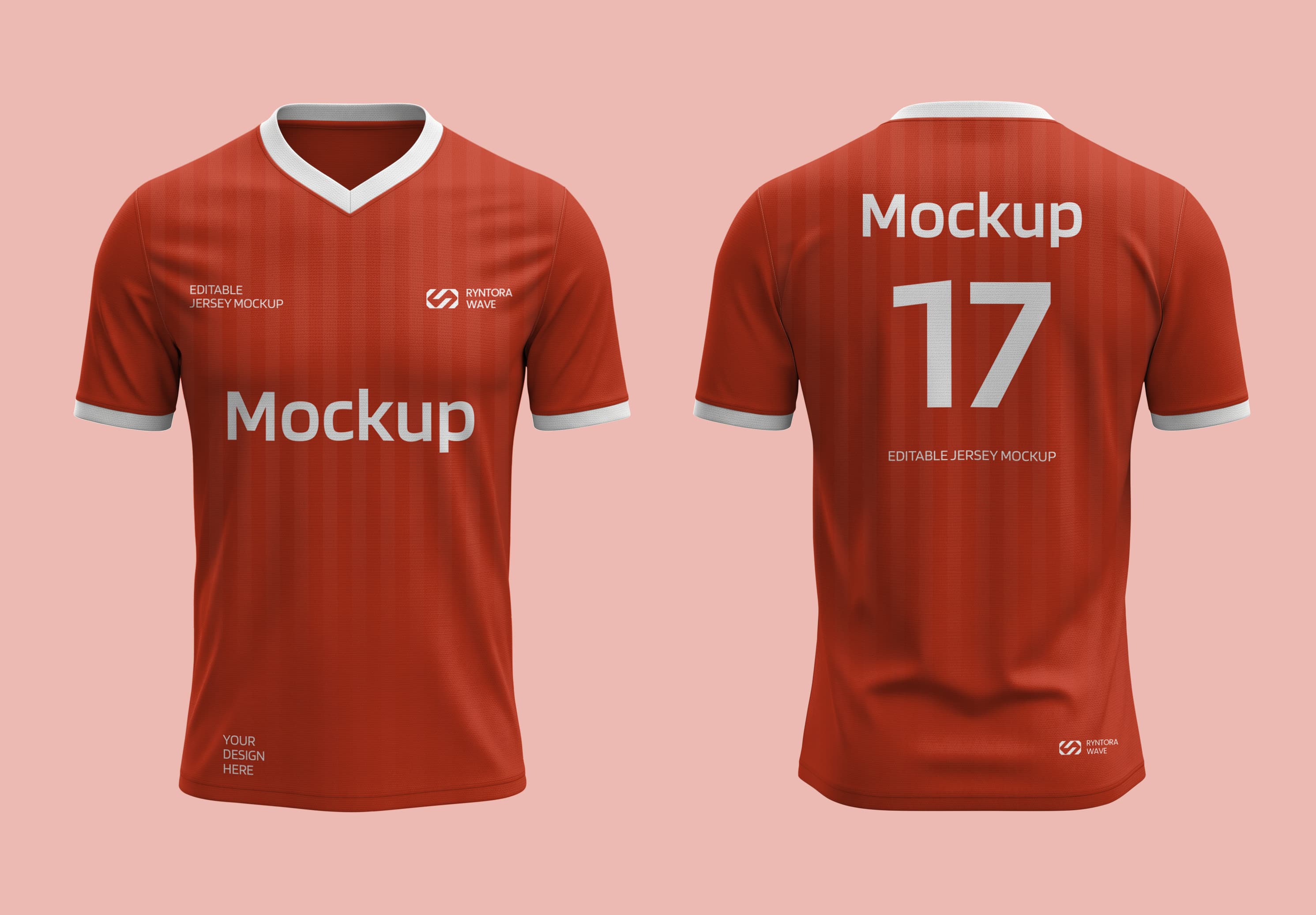 Red Soccer Jersey Mockup - Front & Back Editable Template