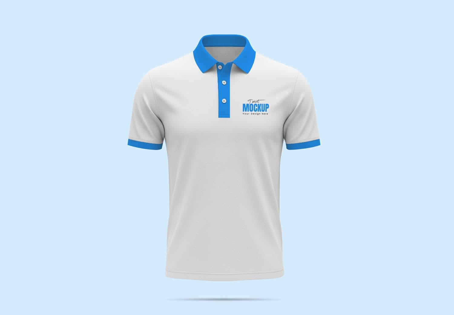 White Polo Shirt Mockup with Blue Trim - Clean Front View Template