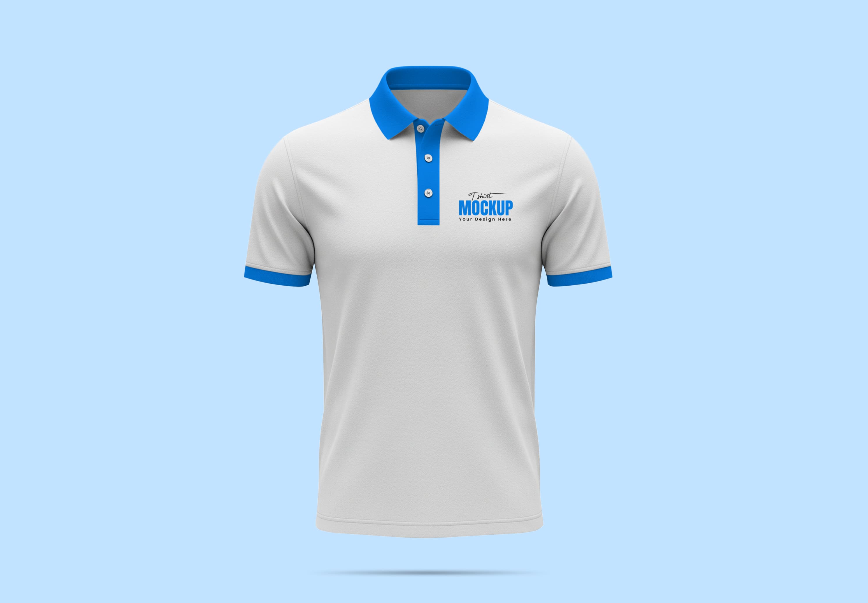 White Polo Shirt Mockup with Blue Trim - Clean Front View Template