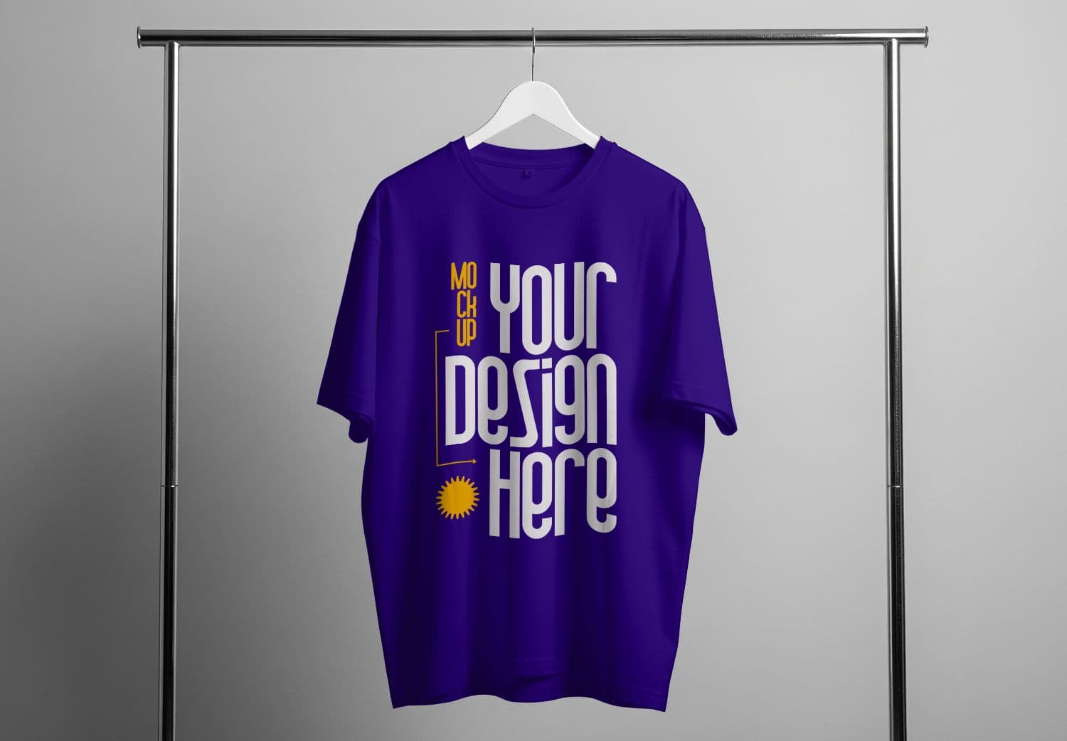 Purple T-Shirt Mockup - Hanging on Rack Display Template