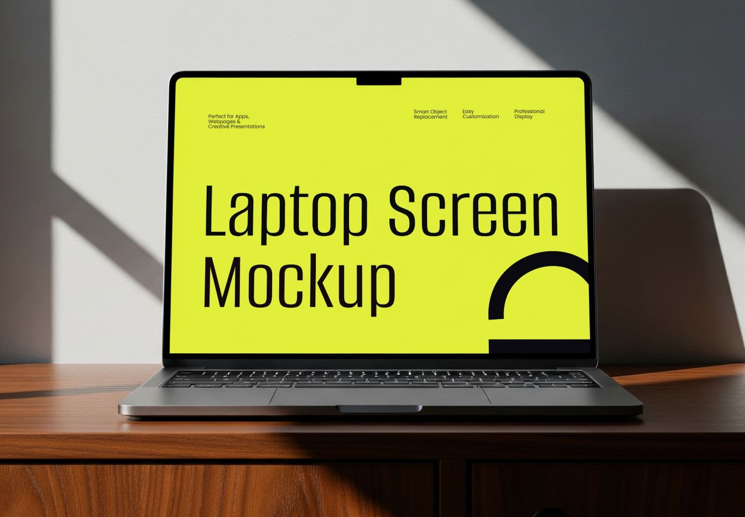 Laptop Screen Mockup - Wooden Desk with Natural Light Template