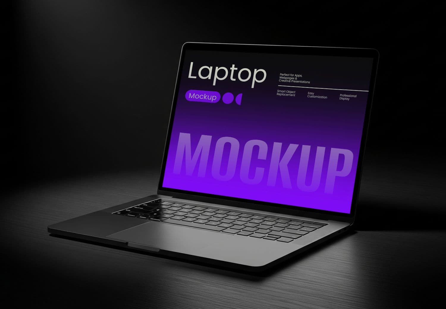 Laptop Mockup - Dark Surface with Purple Gradient Screen