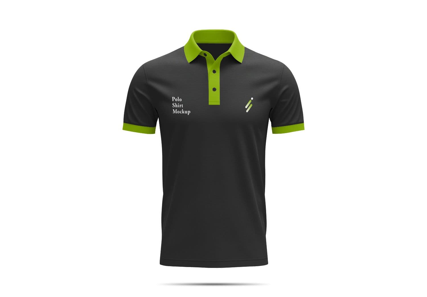 Black Polo Shirt Mockup with Lime Green Accents - Front View