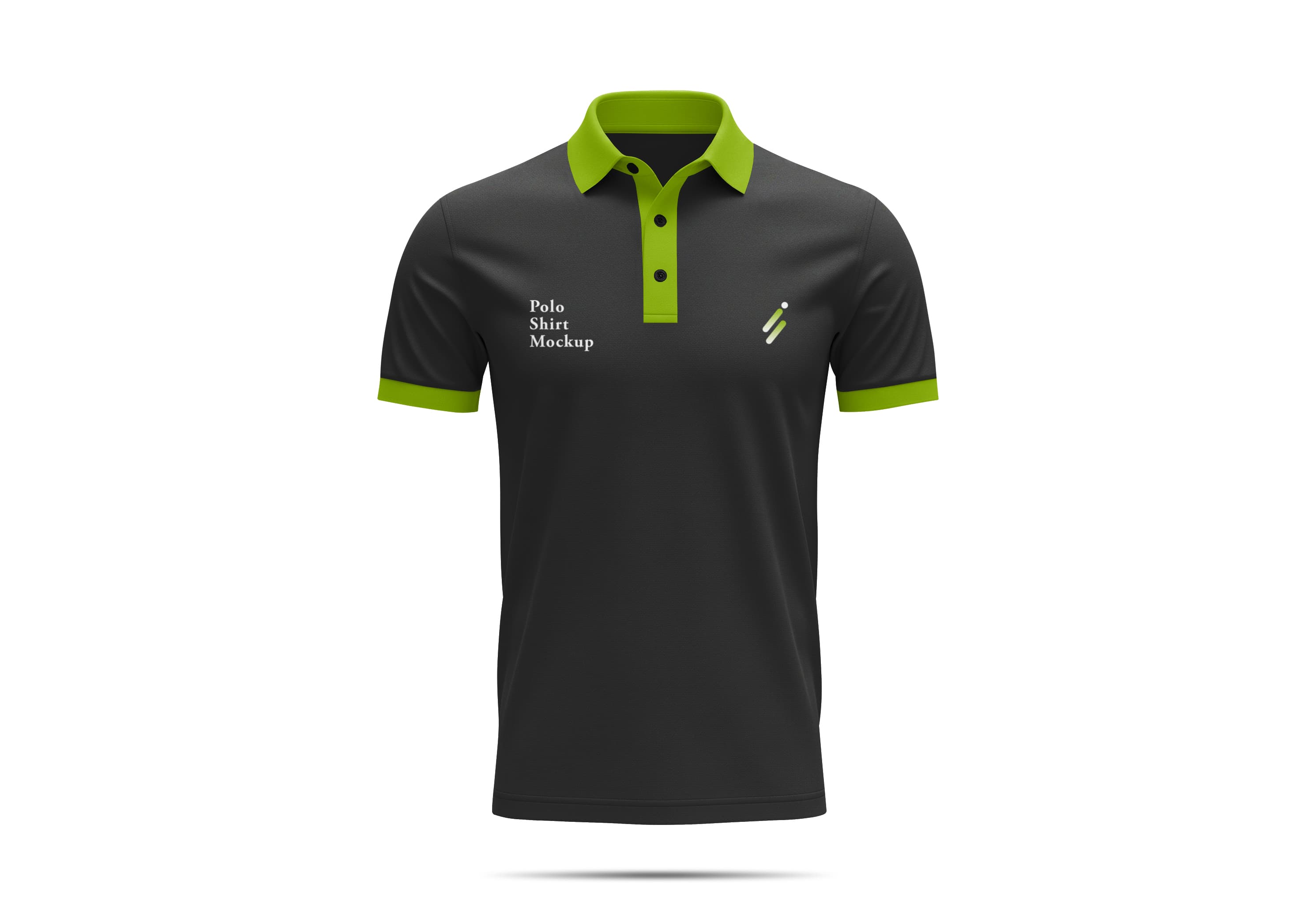 Black Polo Shirt Mockup with Lime Green Accents - Front View