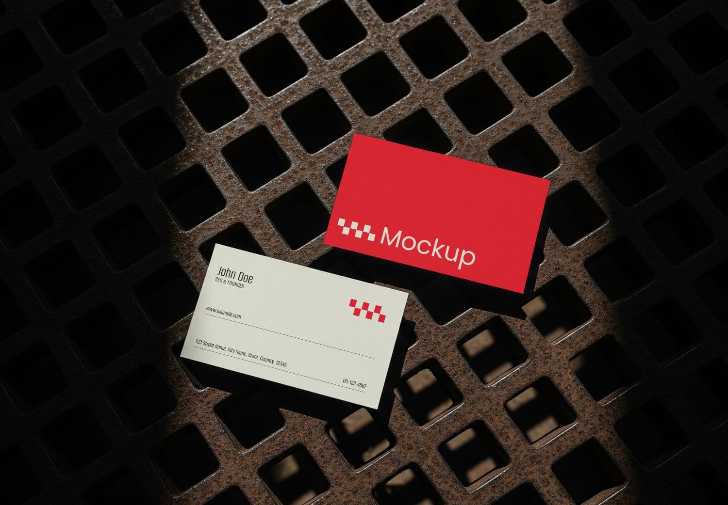 Business Card Mockup - Industrial Grid Surface Template