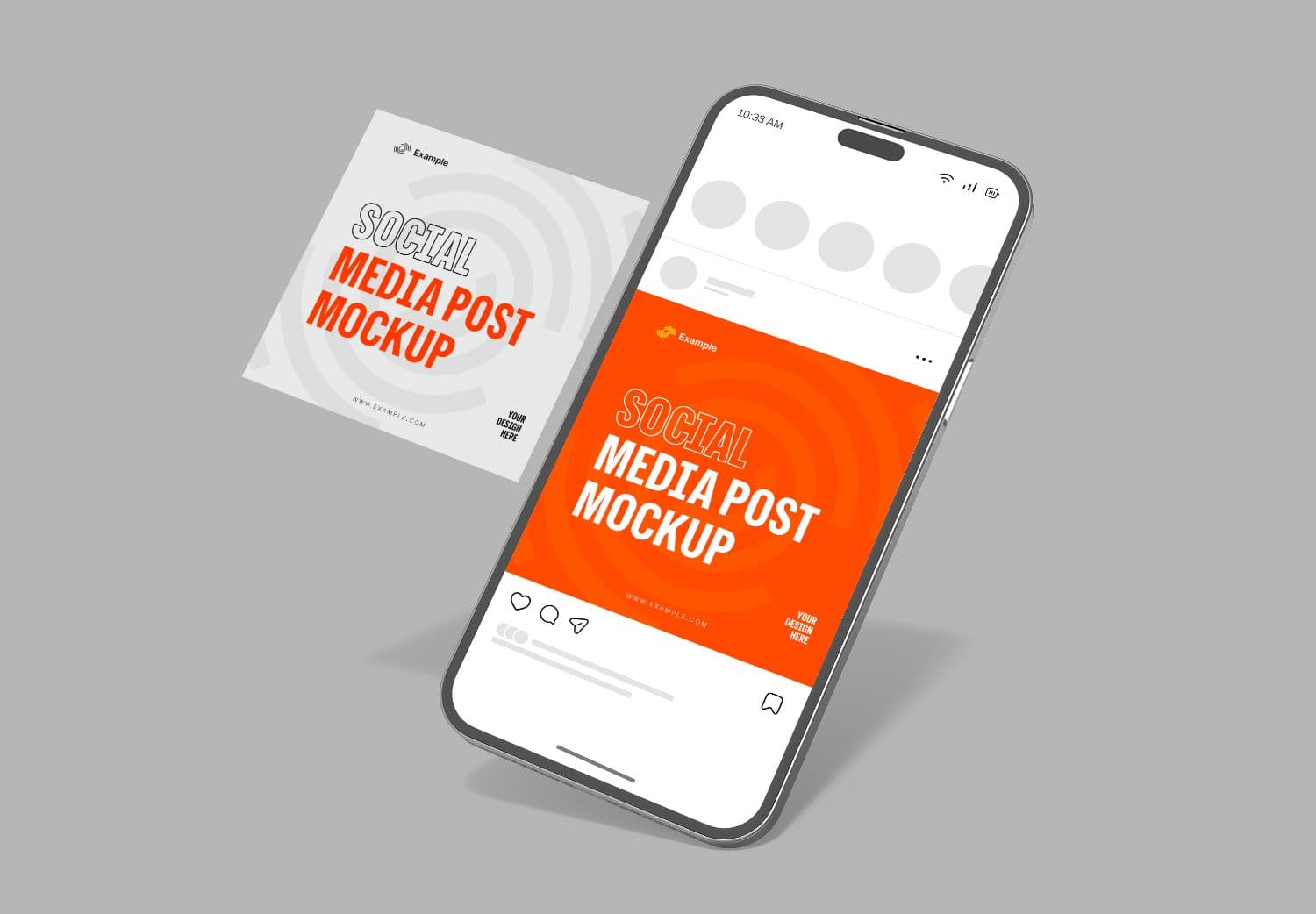 Dynamic iPhone Social Media Post Mockup - Realistic Orange Design for Instagram & Mobile Marketing