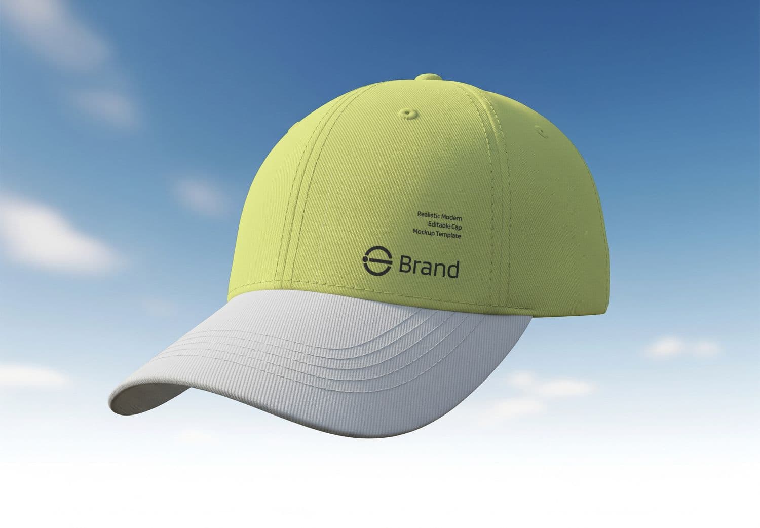 Lime Green Baseball Cap Mockup in Sky