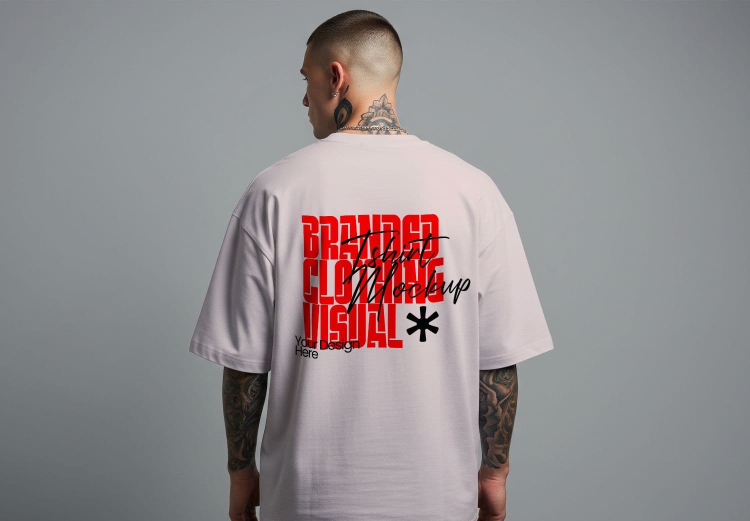 Men's Back T-Shirt Mockup with Tattoo