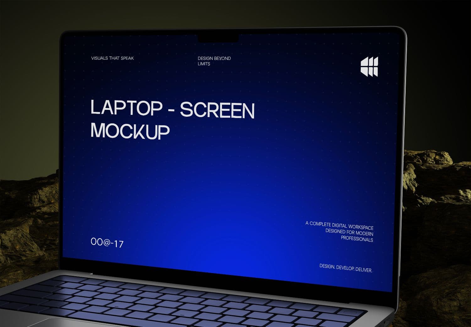 Laptop Screen Mockup on Rock | MockupHive