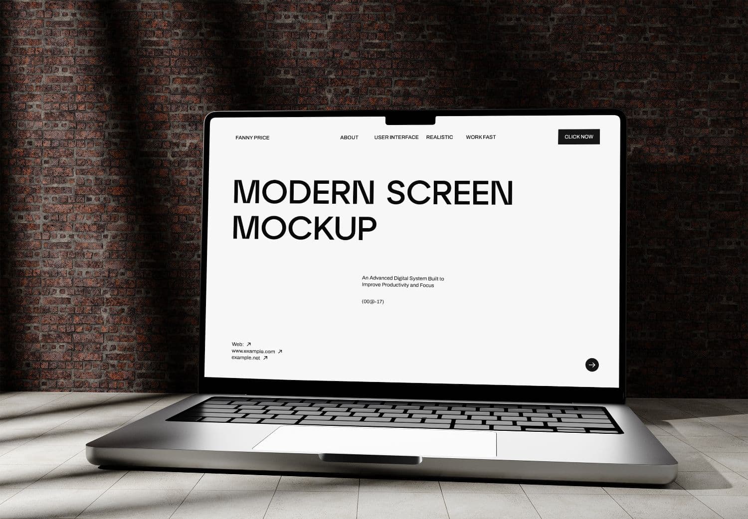 Modern Laptop Mockup on Brick Wall