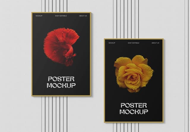 Red Betta Yellow Rose Poster Mockup