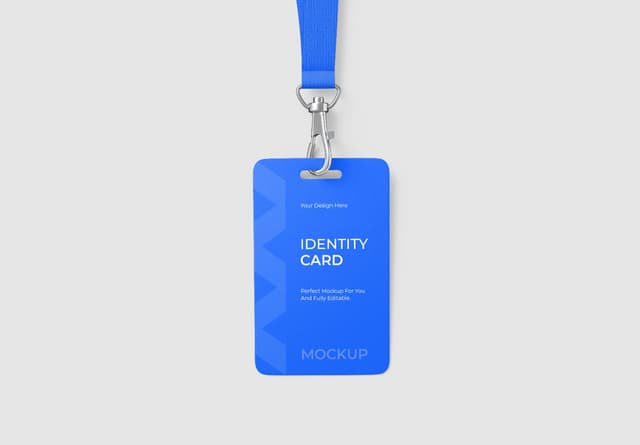 Realistic Blue Vertical ID Card Lanyard Mockup