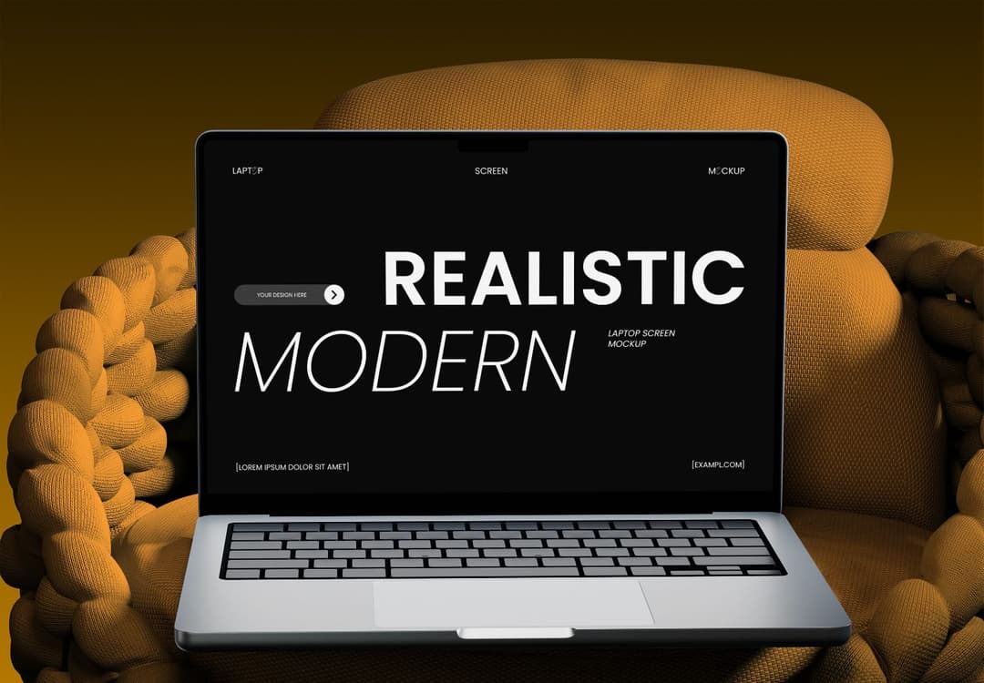Modern Laptop Mockup on Textured Chair