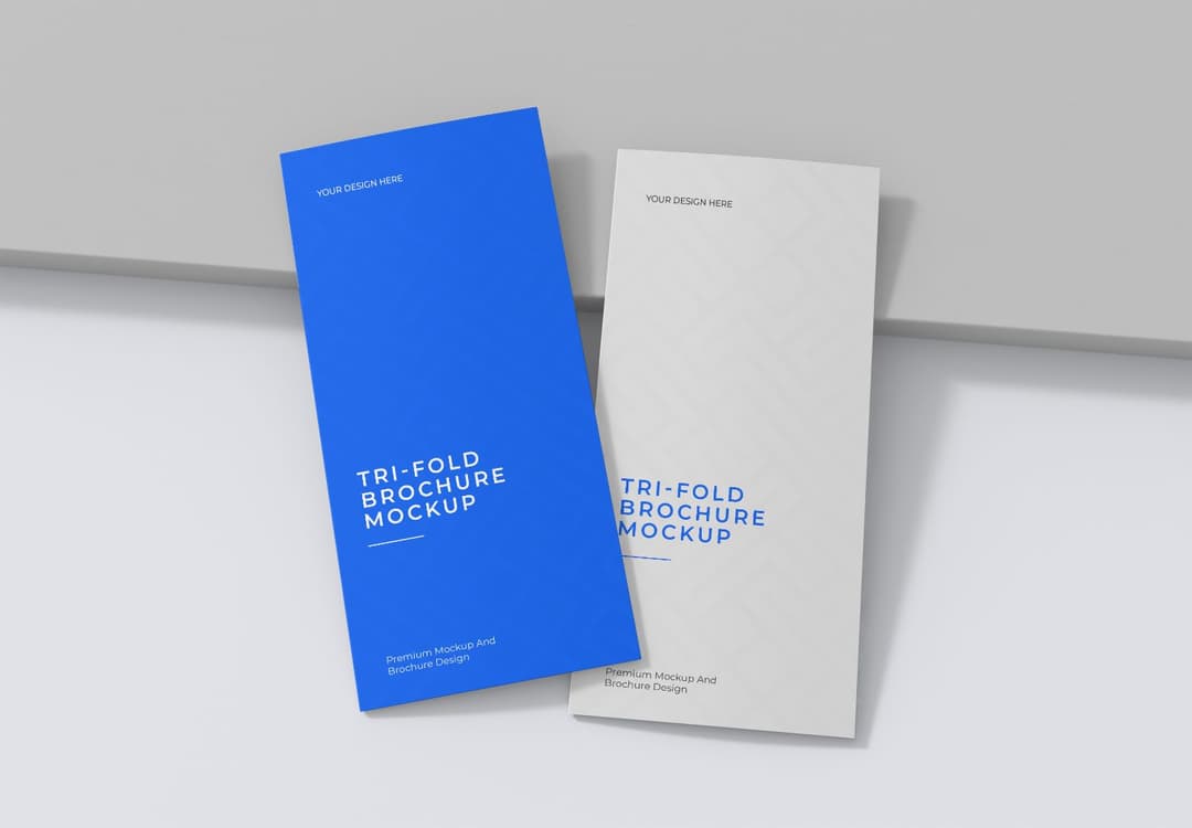 Tri-Fold Brochure Mockup Set Blue White | MockupHive