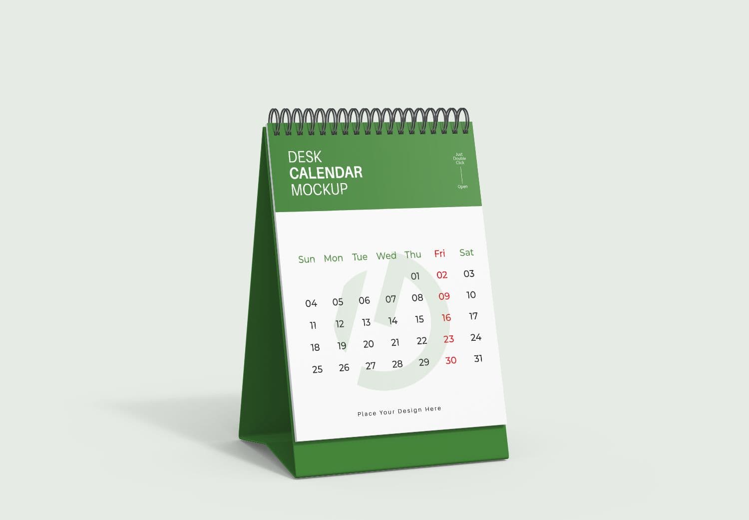Green Spiral Desk Calendar Stand Mockup Free