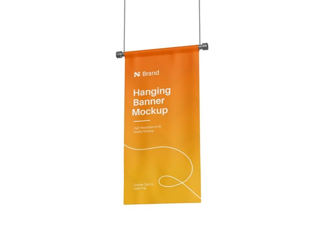 Orange Hanging Banner Mockup Display Stand