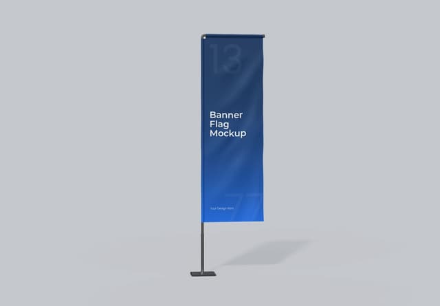 Blue Vertical Banner Flag Stand Mockup