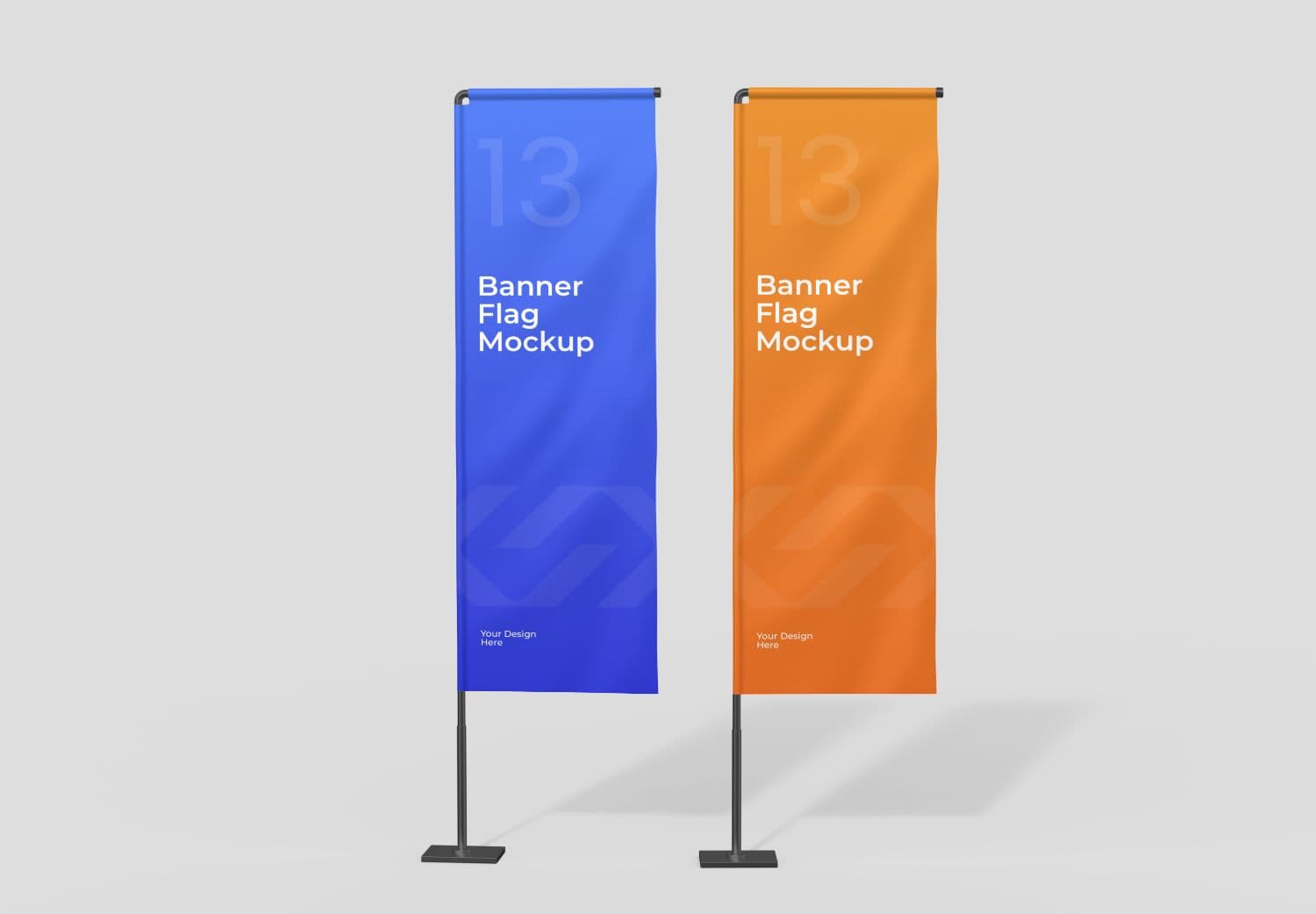 Blue Orange Vertical Banner Flag Stand Mockup
