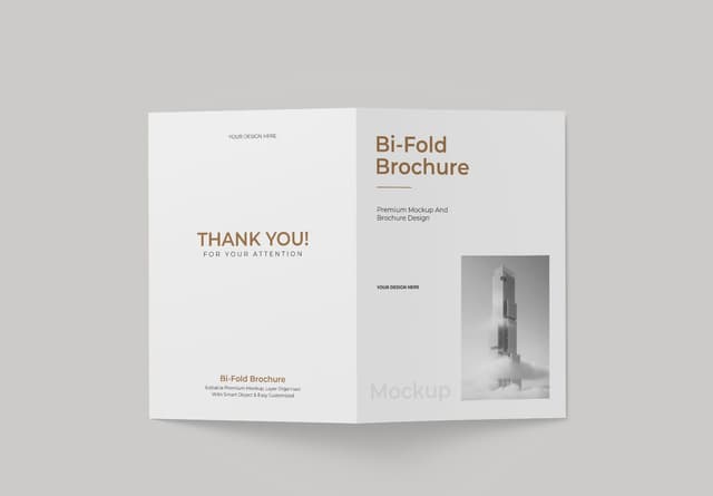 Open Bi-Fold Brochure Mockup Grey Background
