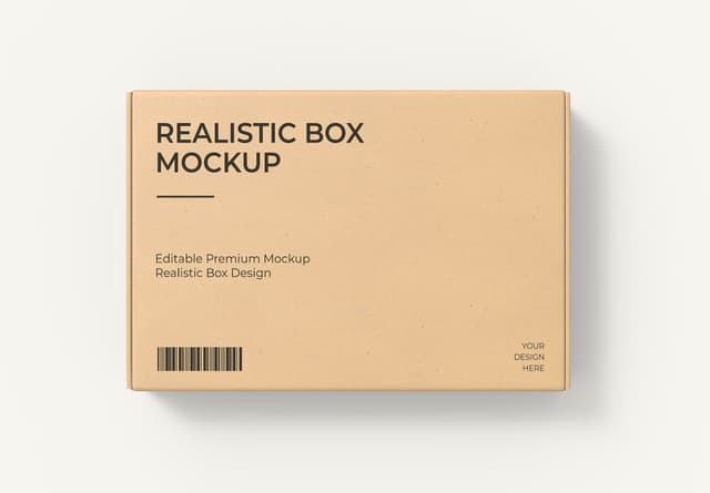 Kraft Cardboard Box Mockup with Barcode