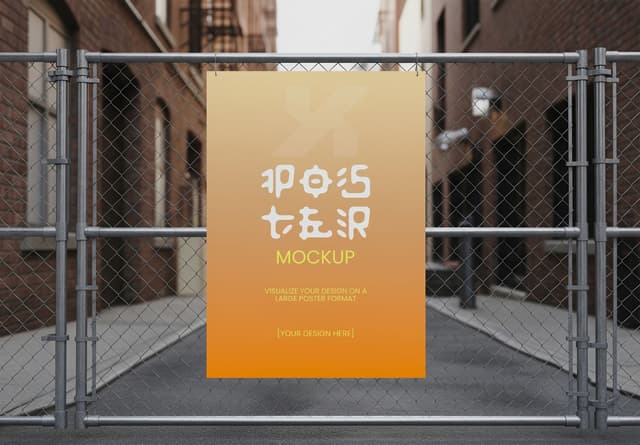 Urban Chain Link Fence Poster Mockup Display