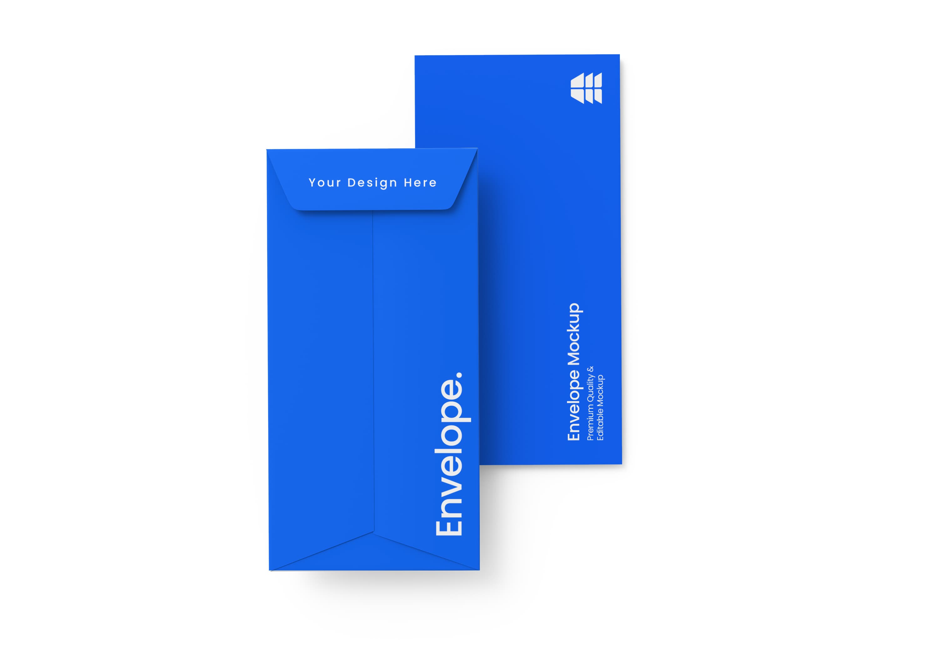 Realistic Blue Vertical Envelope Mockup Set