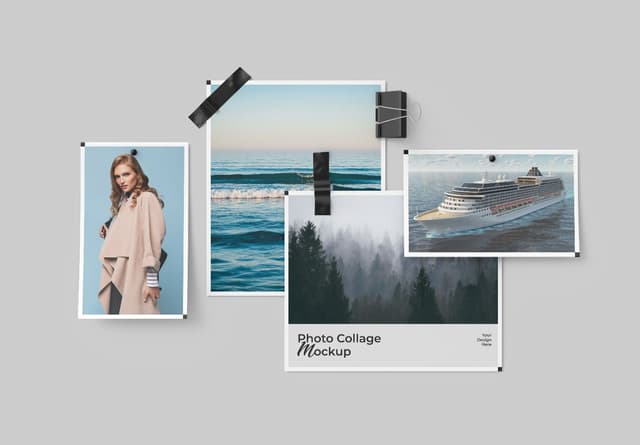 Realistic Photo Collage Mockup with Binder Clip