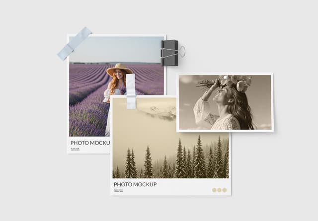 Realistic Photo Print Collage Mockup Display