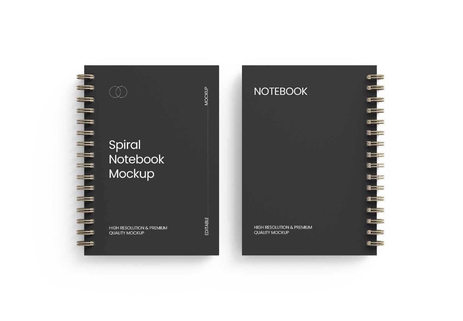 Realistic Black Spiral Notebook Mockup Front Back View