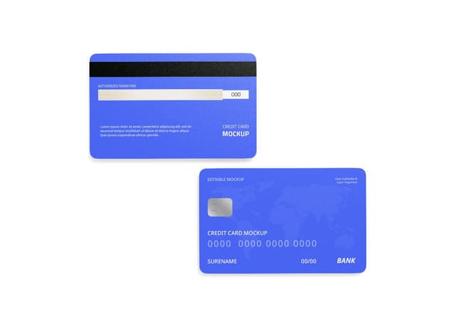 Blue Credit Card Mockup Front Back View