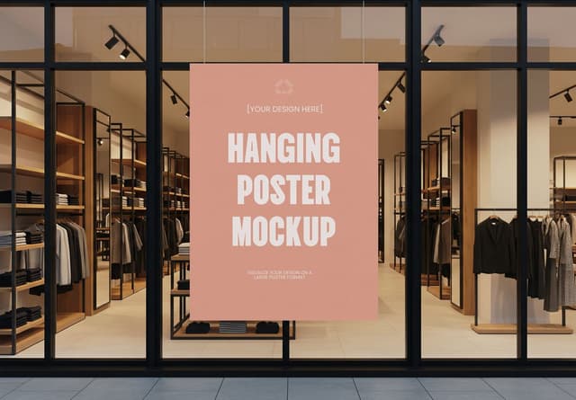 Modern Store Window Hanging Poster Mockup