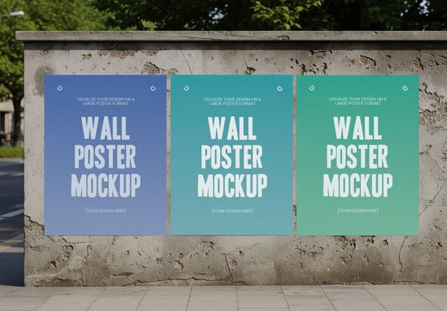 Three Panel Wall Poster Mockup Display