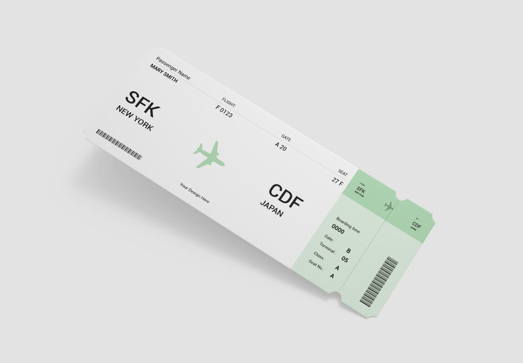 Boarding Pass Ticket Mockup Angled Travel Layout