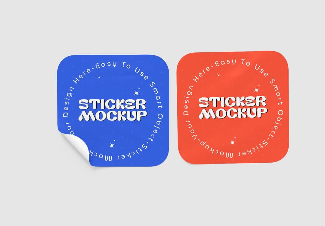 Rounded Square Peel View Sticker Mockup
