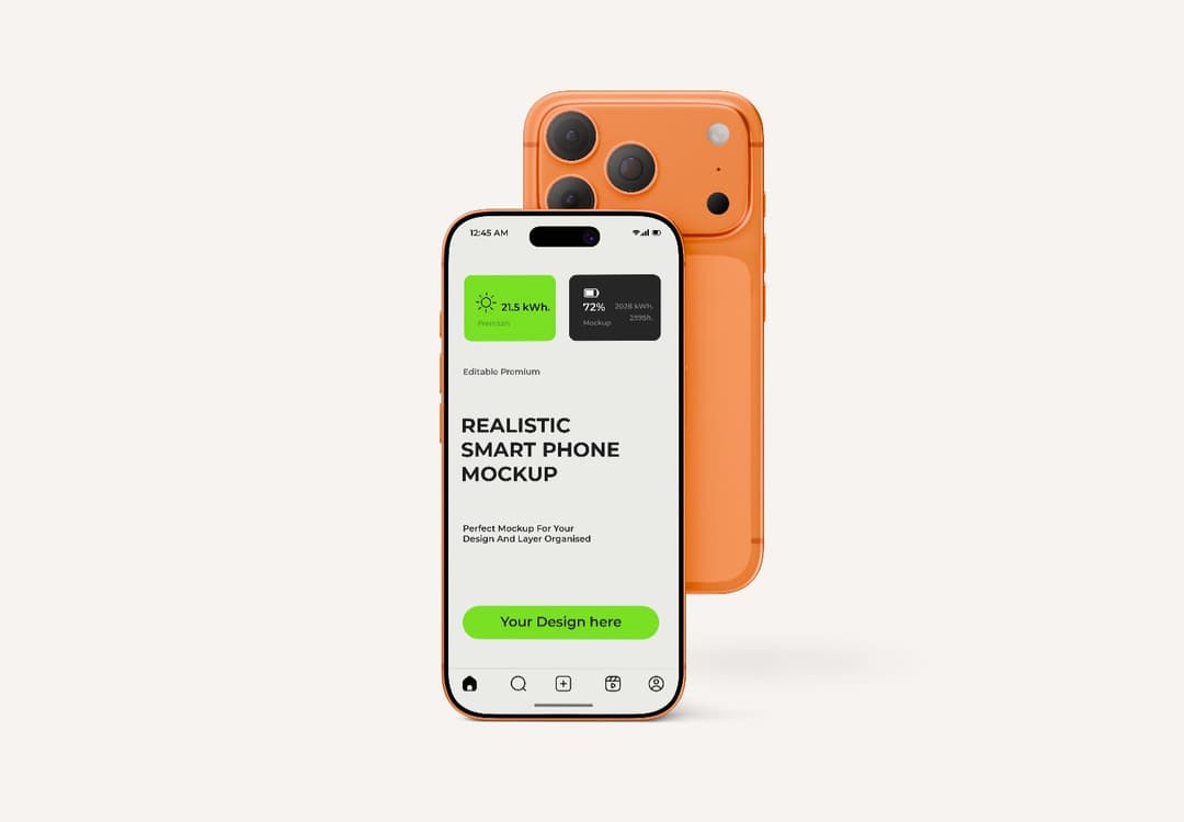 iPhone 17 Pro Front Back Mockup – Realistic Orange Design