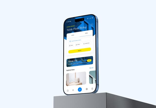 Blue iPhone 17 Pro Stand Mockup
