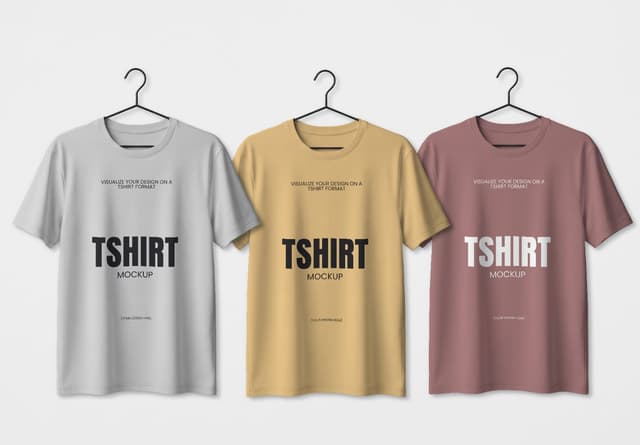 Three Color Hanging T-Shirt Mockup