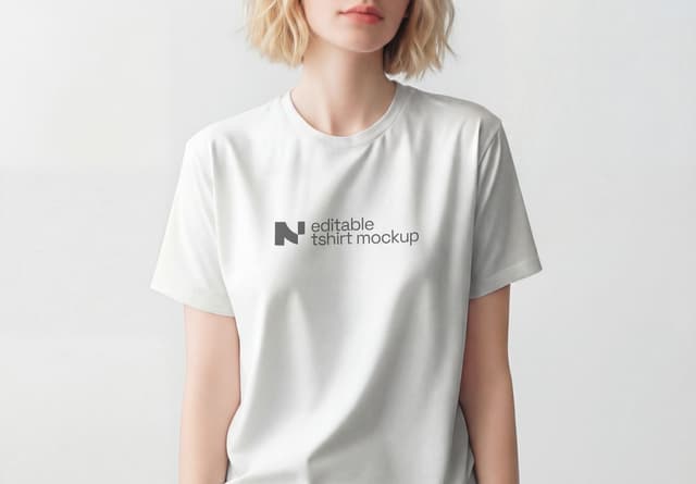 Female Model Wearing White T Shirt Mockup